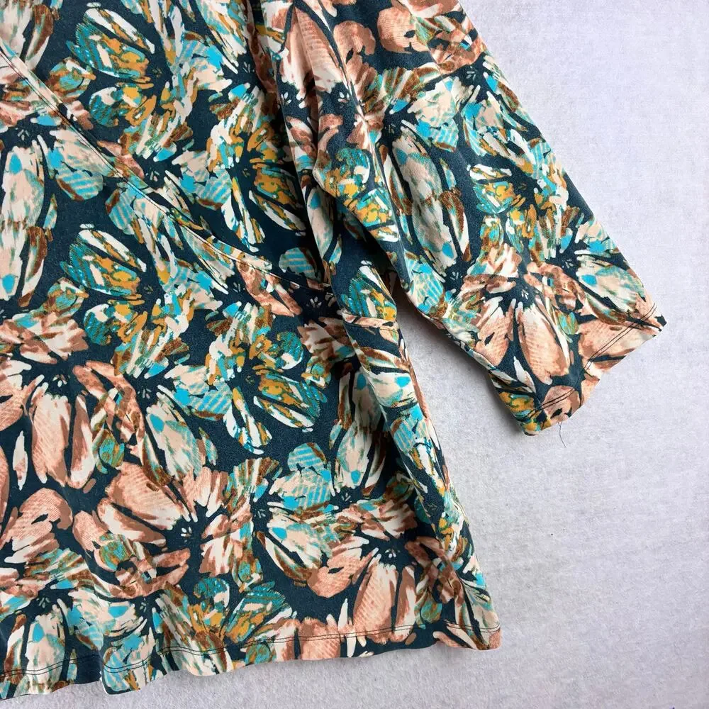 Ruby Rd. 3/4 Sleeve Tunic Top Womens 3X Magnolia Print Peach Teal Mature Comfort